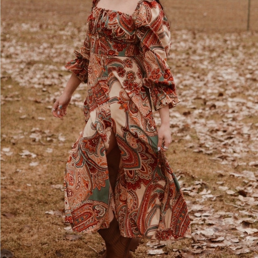 SHEIN Multicolor Paisley Long Sleeve Dress